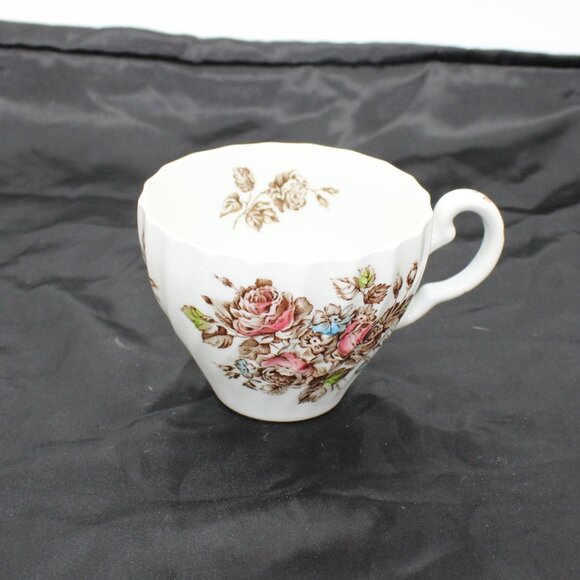 Johnson Bros Flat Cup & Saucer Set Devon Sprays Brown Multicolor - Picture 5 of 6